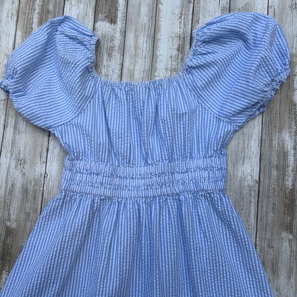 Crewcuts J. Crew Seersucker Dress Girls 10 Blue Striped Smocked Preppy Coastal - Picture 9 of 10